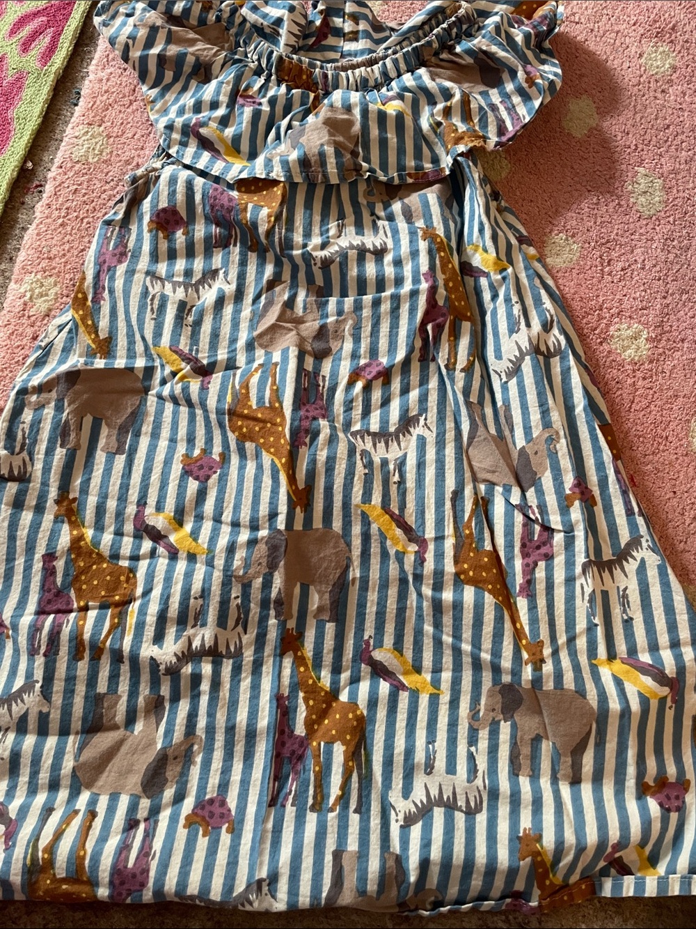 Girls Blue Striped Sundress with Animal Print